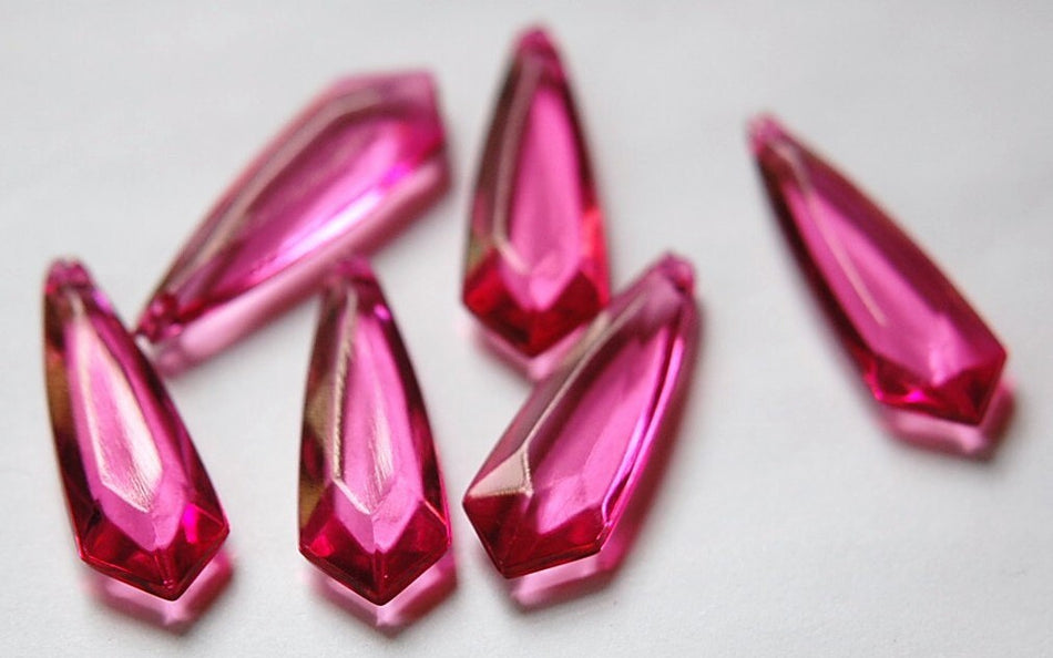 Vintage Acrylic Translucent Rose Pointed Faceted Pendant Drops bds093E