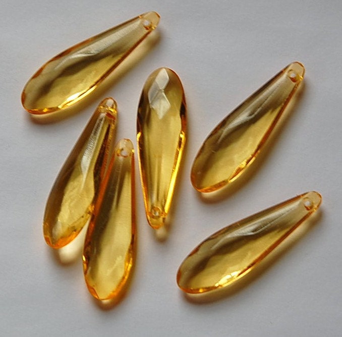 Vintage Acrylic Translucent Yellow Pointed Rounded Pendant Drops bds093F