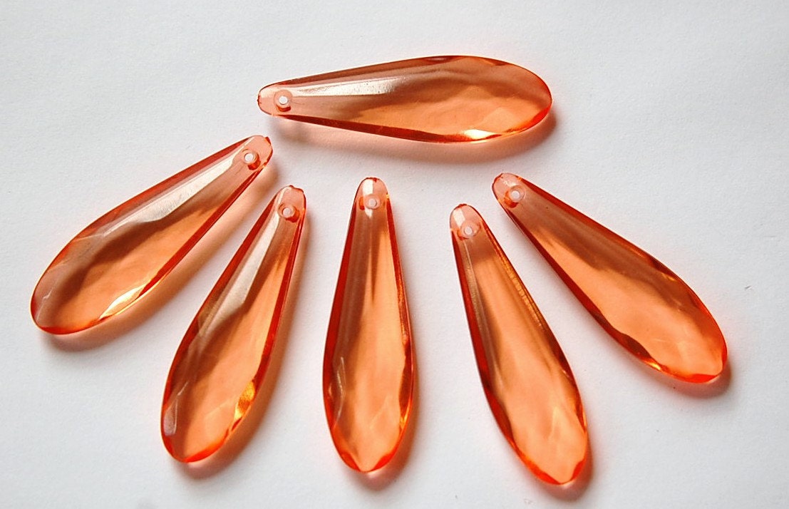 Vintage Acrylic Translucent Peach Orange Rounded Faceted Pendant Drops bds093H