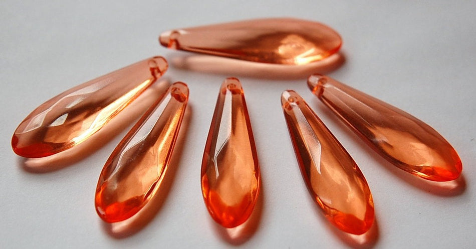 Vintage Acrylic Translucent Peach Orange Rounded Faceted Pendant Drops bds093H