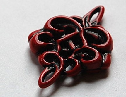 Vintage Style Red Black Carved Acrylic Pendant Connector pnd034J