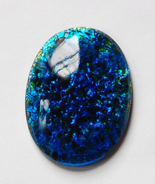 Blue with Green Foil Opal Glass Cabochon 40X30mm (1) cab438A