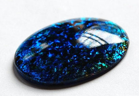 Blue with Green Foil Opal Glass Cabochon 40X30mm (1) cab438A