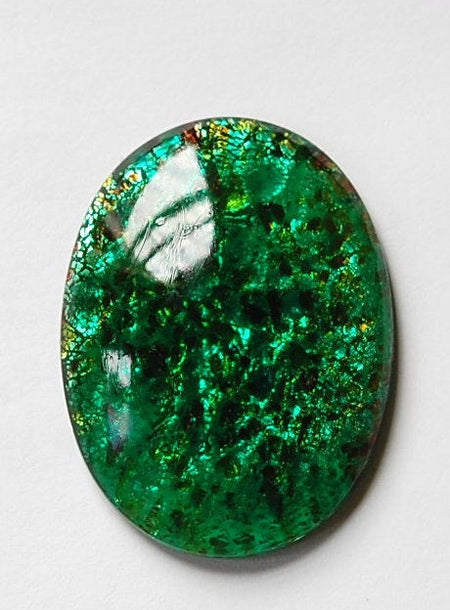 Vintage Green Foil Opal Glass Cabochon 40X30mm (1) cab438B