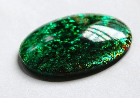 Vintage Green Foil Opal Glass Cabochon 40X30mm (1) cab438B