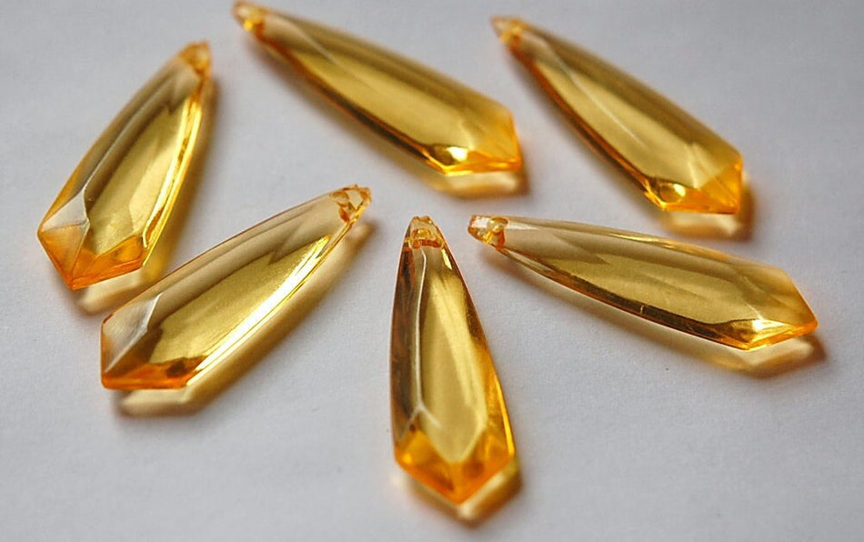 Vintage Acrylic Translucent Yellow Pointed Faceted Pendant Drops bds093