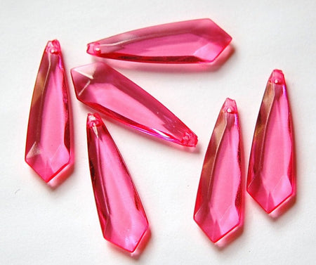 Vintage Acrylic Translucent Pink Pointed Faceted Pendant Drops bds093D