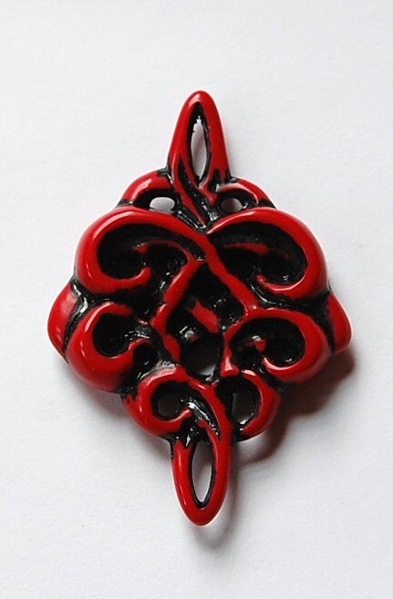 Vintage Style Red Black Carved Acrylic Pendant Connector pnd034J