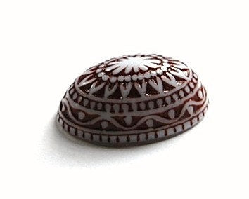 Vintage Etched Mosaic Brown and White Cabochons 25x18mm (2) cab715A