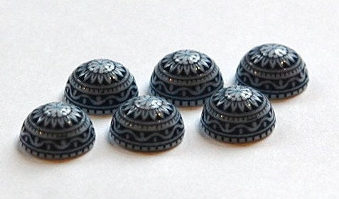 Etched Mosaic Navy Blue and White Cabochons 10mm cab712P