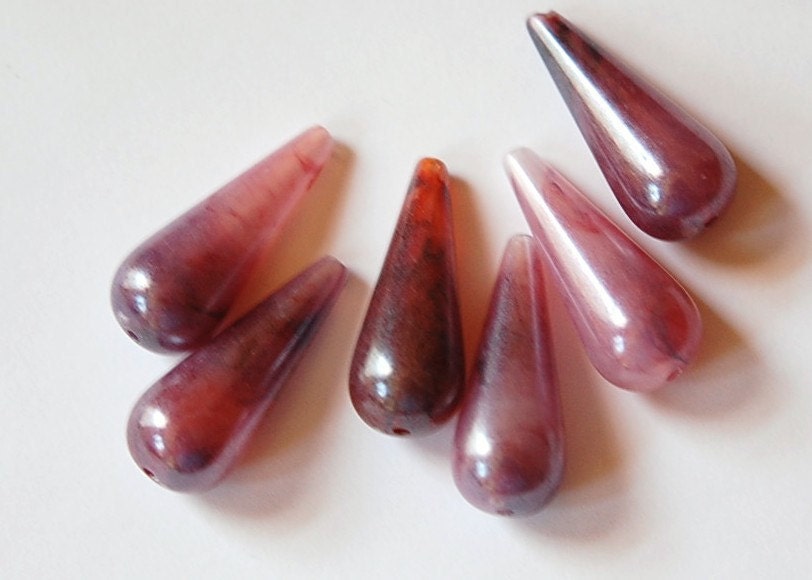 Vintage Purple Marbled Iridescent Acrylic Teardrop Beads bds096B