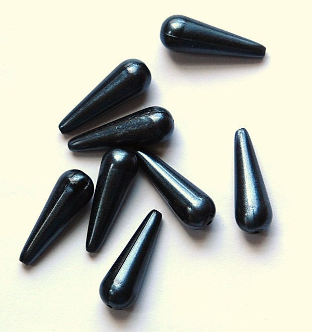 Vintage Acrylic Metalic Gray Blue Moonglow Teardrop Beads sm bds094B