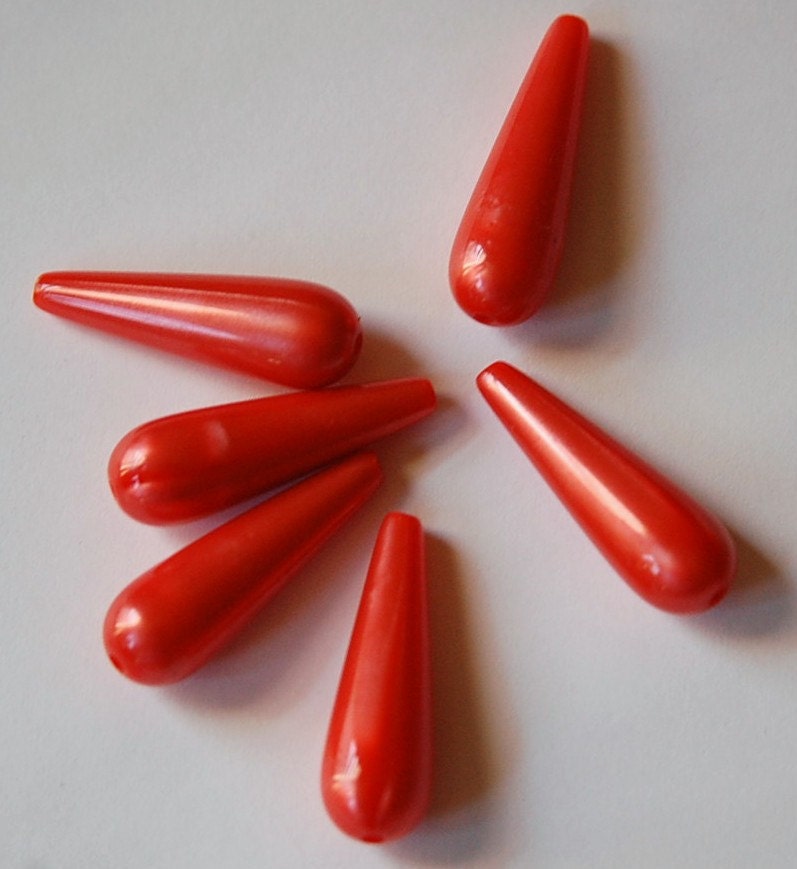 Vintage Acrylic Metalic Orange Moonglow Teardrop Beads lg bds095