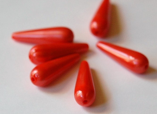 Vintage Acrylic Metalic Orange Moonglow Teardrop Beads lg bds095