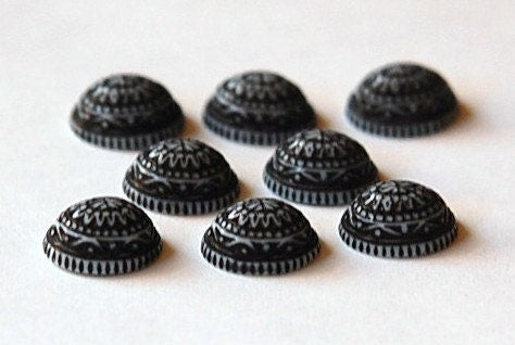 Vintage Mosaic Black and White Cabochons 10x8mm (8) cab714W