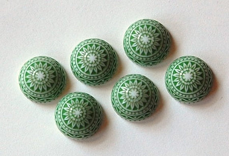 Vintage Etched Mosaic Green and White Cabochons 12mm cab827
