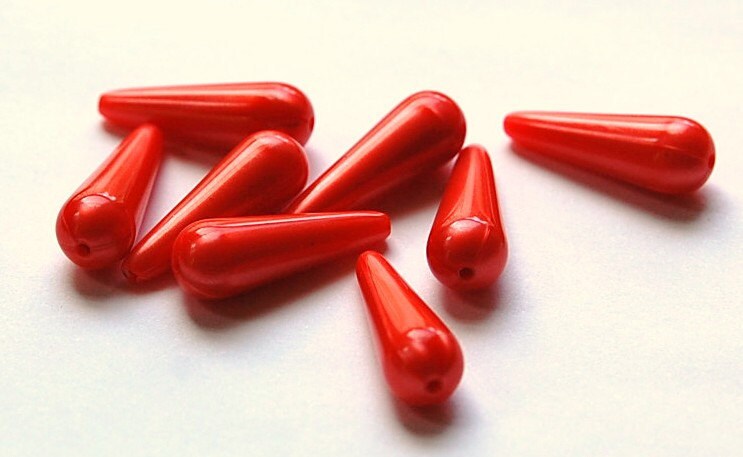 Vintage Acrylic Metalic Orange Moonglow Teardrop Beads sm bds094