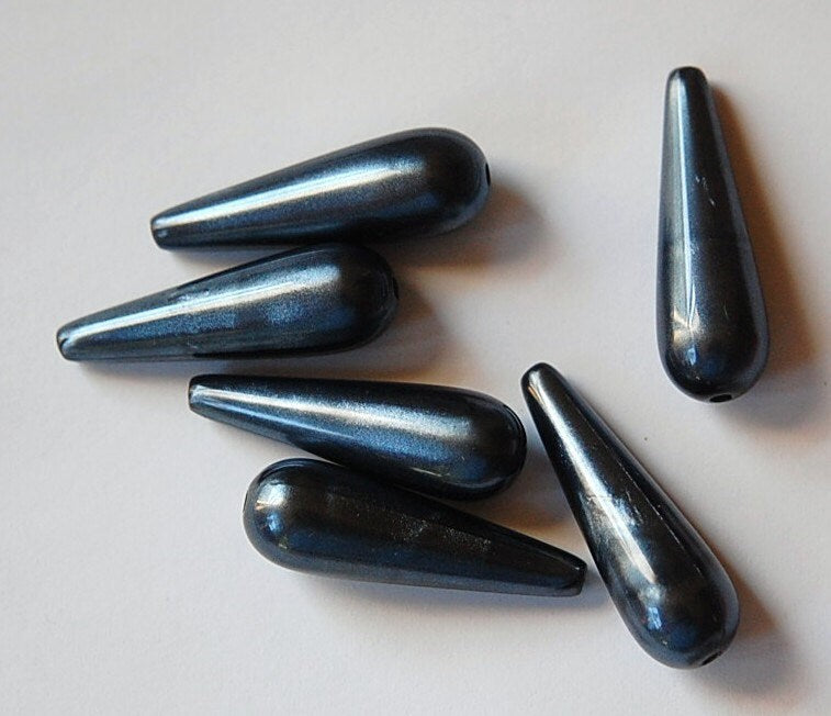 Vintage Acrylic Metalic Gray Blue Moonglow Teardrop Beads lg bds095B