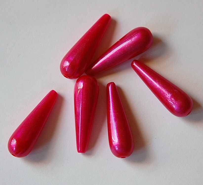 Vintage Acrylic Metalic Pink Moonglow Teardrop Beads lg bds095D
