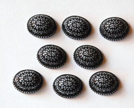 Vintage Mosaic Black and White Cabochons 10x8mm (8) cab714W