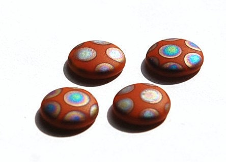 Vintage Matte Brown Glass Peacock Cabochons Germany 10mm (4) cab792B