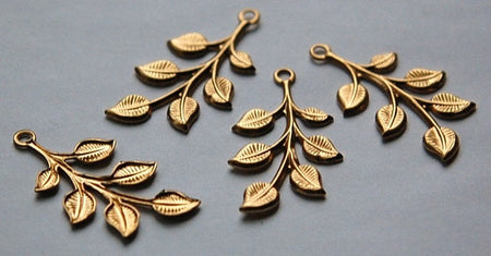 1 Hole Raw Brass Leafy Branch Charm Drop Pendant (4)