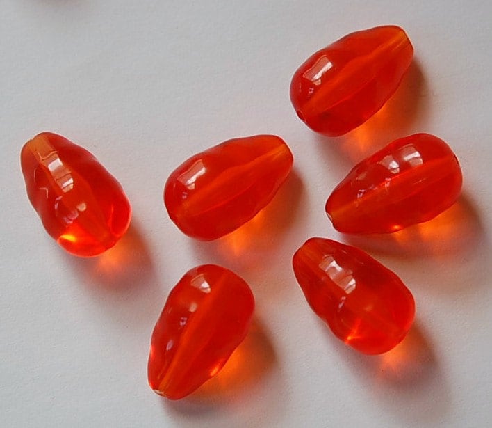 Vintage Acrylic Bumpy Translucent Orange Teardrop Beads bds655A