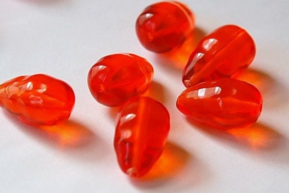 Vintage Acrylic Bumpy Translucent Orange Teardrop Beads bds655A