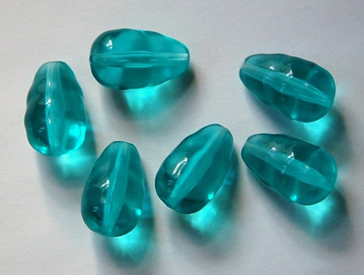 Vintage Acrylic Bumpy Translucent Aqua Teardrop Beads bds655D