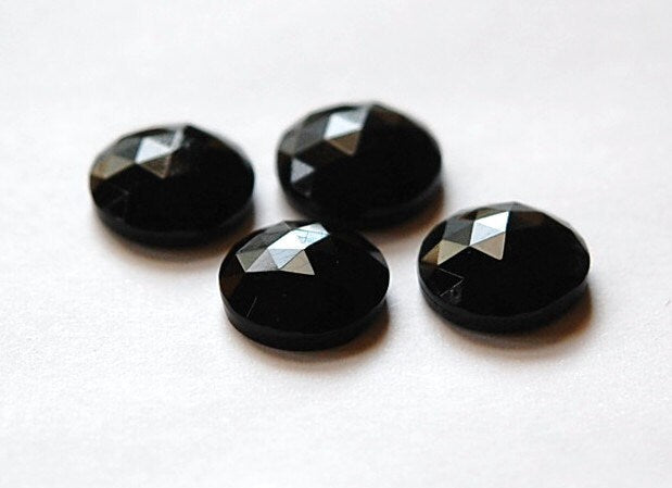 Vintage Faceted Black Glass Cabochons Germany 13mm (4)cab704V
