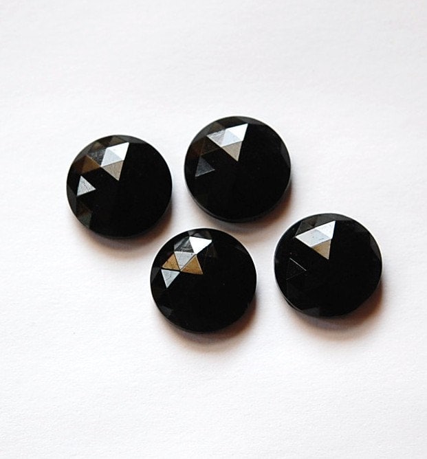 Vintage Faceted Black Glass Cabochons Germany 13mm (4)cab704V