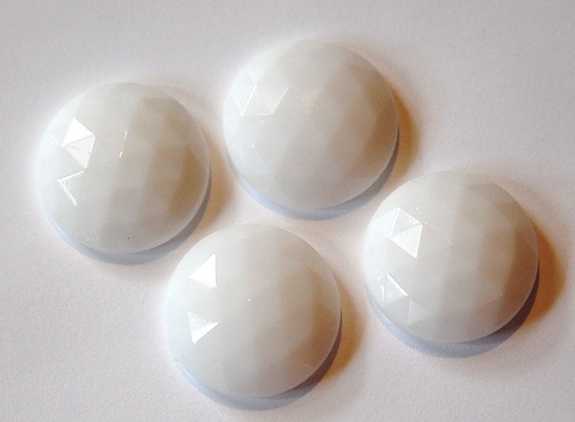 Vintage German White Faceted Glass Cabochon 22mm cab719H