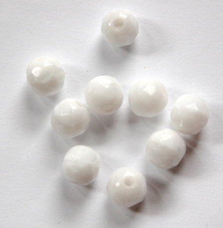 Vintage White Faceted Glass Beads Germany 8mm grm035D