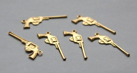 Raw Brass Pistol Gun Charms (6) chr067