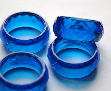 Vintage Plastic Translucent Blue Faceted Hoops Beads hps046