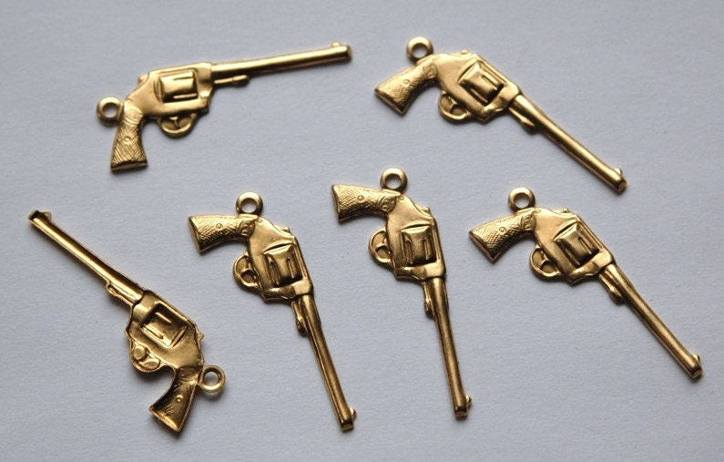 Raw Brass Pistol Gun Charms (6) chr067