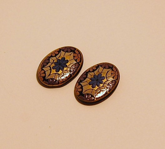 Vintage Glass Mosaic Cabochons Purple Germany 14x10mm (2) cab879A