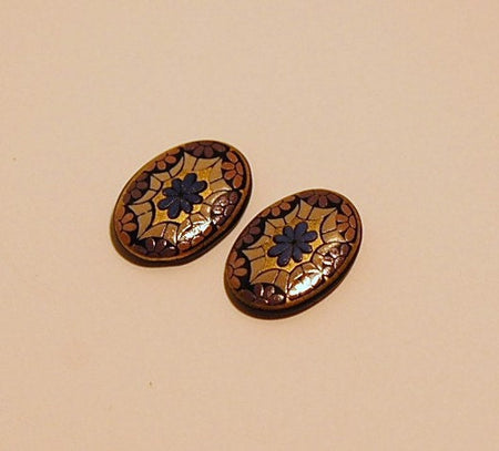 Vintage Glass Mosaic Cabochons Purple Germany 14x10mm (2) cab879A