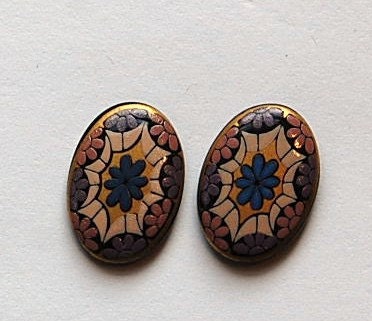 Vintage Glass Mosaic Cabochons Purple Germany 14x10mm (2) cab879A