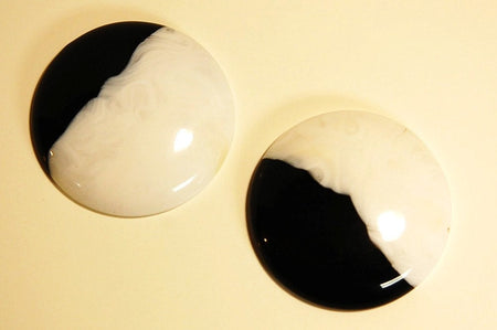Vintage Black and White Acrylic Cabochons 34mm cab157A