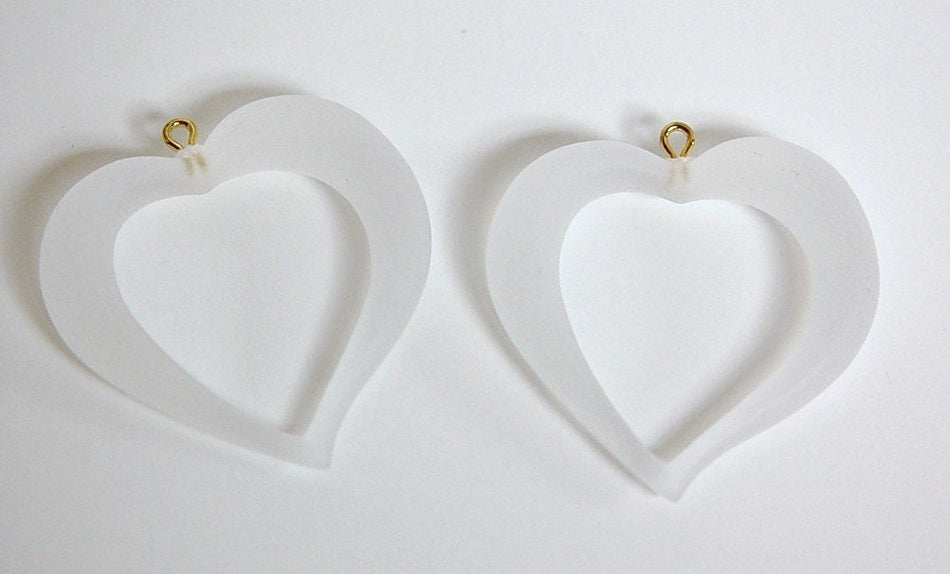 Vintage Matte Crystal Acrylic Open Heart Pendants pnd059B