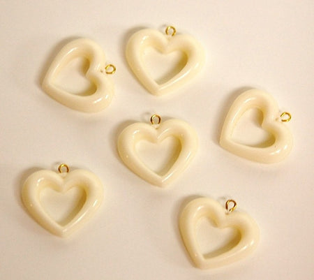 Vintage Acrylic Ivory Open Center Heart Charms Drops chr005A