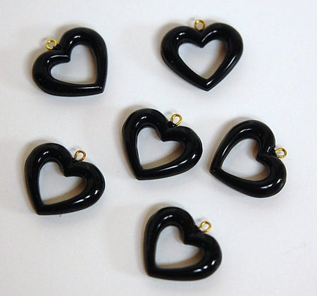 Vintage Acrylic Black Open Center Heart Charms Drops chr005B