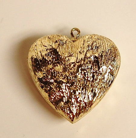 Vintage Acrylic Gold Crinkle Textured Heart Pendant pnd146A