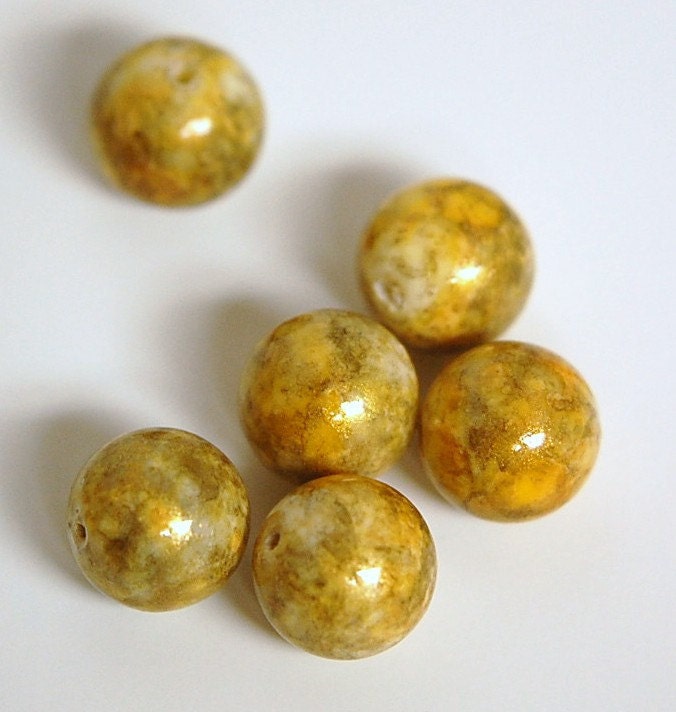 Vintage Gold Marbled Acrylic Beads 13mm bds039