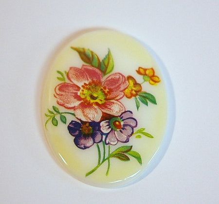 Vintage Purple Pink Floral Glass Cabochon 40x30mm cab683A