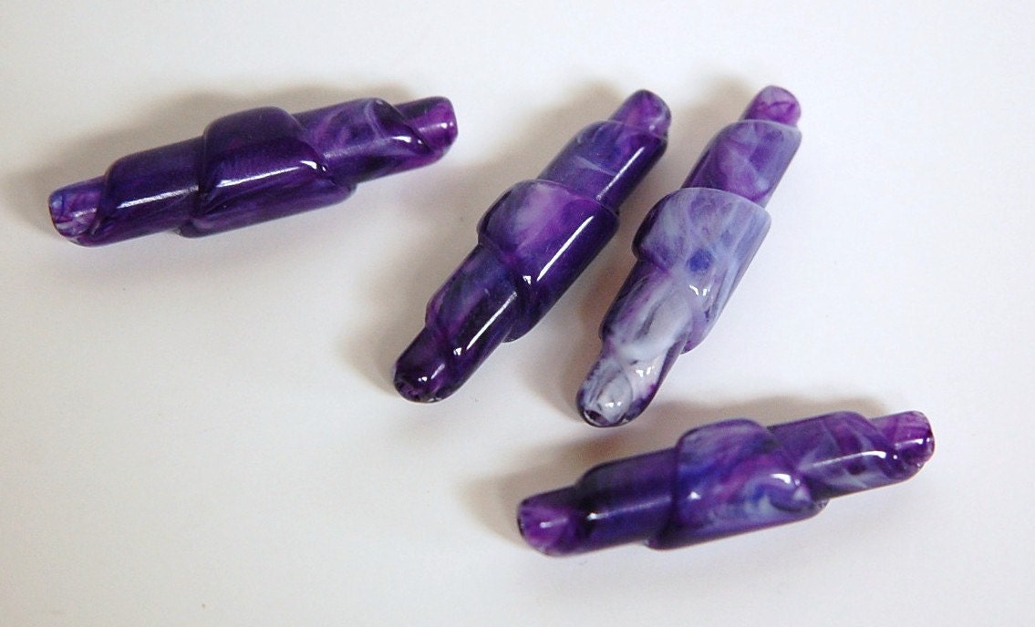 Vintage Purple and White Marbled Rolled Lucite Beads bds952C
