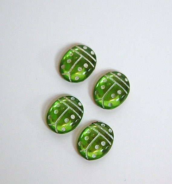 Peridot Green and White Glass Lady Bug Cabochons (4) cab781P