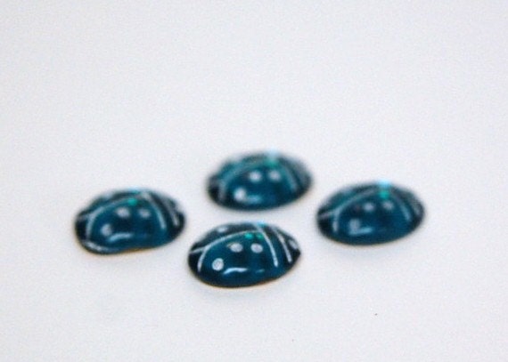 Blue Zircon and White Glass Lady Bug Cabochons (4) cab781M