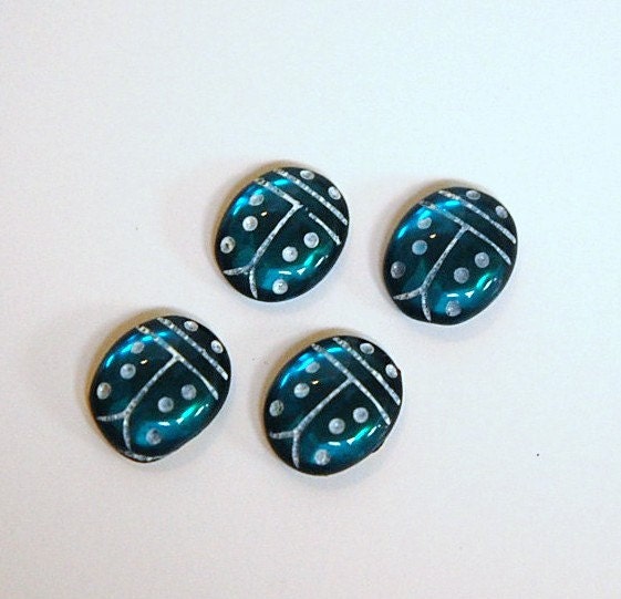 Blue Zircon and White Glass Lady Bug Cabochons (4) cab781M